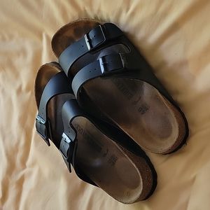 Size 40 (9-9 1/2) Birkenstock black leather sandals
